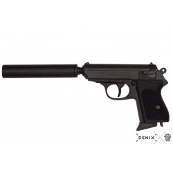Walther PPK Pistol with Silencer, Denix Replica Ref. 1311 - Germany 1931, World War Collectibles