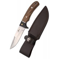 Cuchillo de Caza Third 12051ZW Hoja Acero 440 10,6 cm, Mango Madera Zebrano y Negra, con Funda de Piel