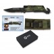 Navaja táctica K25 TACTICA con hoja 9,5 cm acero 7Cr17Mov, mango aluminio camo, funda Molle y accesorios incluidos