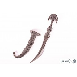 Daga persa S. VI a.C. Denix ref. 6142, réplica 23 cm, 330 g, acabado plata vieja, coleccionismo histórico antiguo