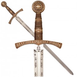 Espada medieval decorativa Francia S.XIV Denix , metal grabado, réplica no funcional para exposición y colección