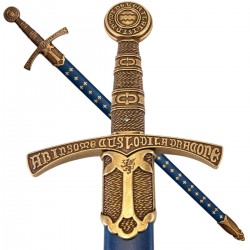 Espada medieval Francia S.XIV Denix 5201, 109 cm y 2,030 kg, réplica decorativa con funda extraíble, metal grabado no funcional