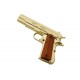 Pistola automática dorada M1911A1 cal. 45, USA 1911, réplica Denix 5312, 1ª y 2ª GM, metal y madera, 24 cm, simulador de disparo
