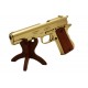 Pistola automática dorada M1911A1 cal. 45, USA 1911, réplica Denix 5312, 1ª y 2ª GM, metal y madera, 24 cm, simulador de disparo