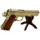 Pistola automática dorada M1911A1 cal. 45, USA 1911, réplica Denix 5312, 1ª y 2ª GM, metal y madera, 24 cm, simulador de disparo