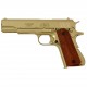 Pistola automática dorada M1911A1 cal. 45, USA 1911, réplica Denix 5312, 1ª y 2ª GM, metal y madera, 24 cm, simulador de disparo