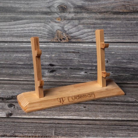 Peana Cudeman de madera de pino natural, 711-P para cuchillos , para 2 unidades 26x8x15 cm, resistente y decorativa