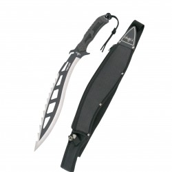 Machete cortacañas YAKUZA Third H0300N hoja acero inox 39,5 cm negra satinada con mango engomado negro y funda de nylon