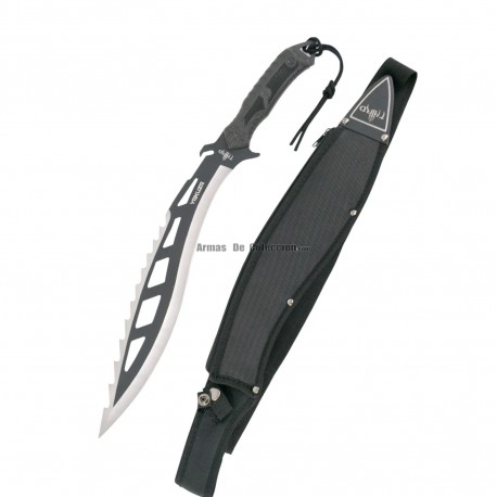 Machete cortacañas YAKUZA Third H0300N hoja acero inox 39,5 cm negra satinada con mango engomado negro y funda de nylon