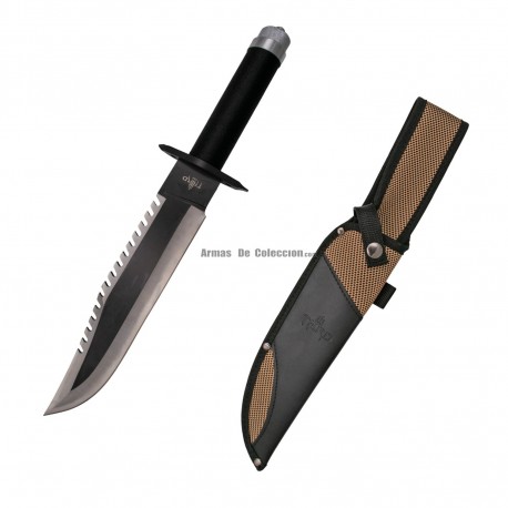 Cuchillo táctico Third H1002 de acero 420 con hoja de 16 cm, mango PTR negro y funda rígida PTR incluida