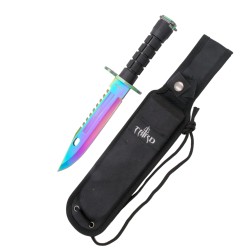 Cuchillo táctico Third H0814W con hoja de acero 420 de 19.5 cm en titanio rainbow, mango de ABS, funda