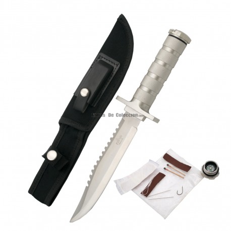 Cuchillo de Supervivencia Third 086 con hoja 17 cm, mango aluminio, kit completo, funda de nylon y piedra de afilar
