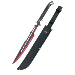 Machete cortacañas Third H0073RK de acero 420, hoja 50,5 cm negro con corte rojo, mango encordado y funda de nylon