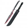 Machete cortacañas Third H0073RK de acero 420, hoja 50,5 cm negro con corte rojo, mango encordado y funda de nylon