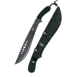 Cuchillo de supervivencia Third 086N con hoja de acero de 17 cm, mango de aluminio en negro,kit de supervivencia y funda