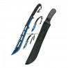 Set machete cortacañas y 2 lanzadores Third 10699 acero 420, hoja negra corte azul 71,5 cm con funda de nylon