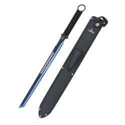 Machete cortacañas Third H0068BL acero 420, hoja 50 cm negra corte azul anodizado, mango trenzado y funda de nylon