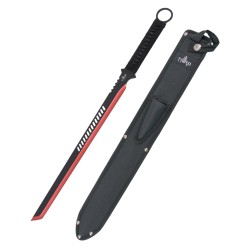 Machete cortacañas Third H0068RD acero 420, hoja 50 cm negra corte rojo anodizado, mango cuerda trenzada y funda nylon