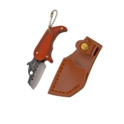 Cuchillo Third K2483 con hoja amartillada acero 420 y filo satinado, mango pakkawood y funda de polipiel marrón