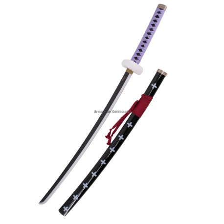 Katana Trafalgar Law One Piece Cosplay Hoja Bambú Negra 104 cm Réplica No Oficial Tsuba Terciopelo Mango Morado