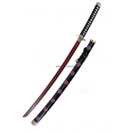 Katana Wado Ichimonji Zoro One Piece Cosplay Hoja Bambú Negra 104 cm Réplica No Oficial Blanca Saya y Mango Encordado