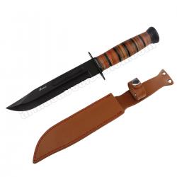 Cuchillo Táctico Third 11593 con hoja 17,7 cm acero 420 en negro, mango de cuero prensado y funda de piel