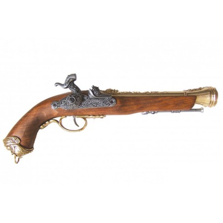 Italian flintlock pistol, 18th. Century. Gold