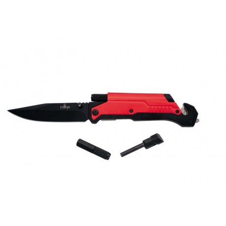 Navaja asistida de rescate Third 17576R, mango de aluminio rojo. Con clip y caja de presentación.