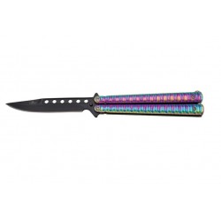 Navaja de abanico Third 16071N hoja de acero inox con agujeros negra de 11.5 cm, mango de acero inox con efecto.