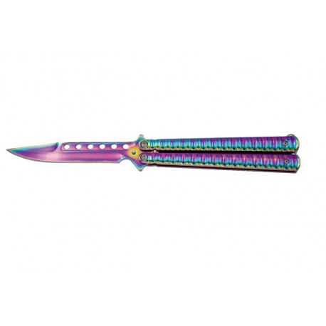 Navaja de abanico Third 16071W hoja de acero inox con agujeros bañada en titanio brillante, mango de acero inox con efecto.
