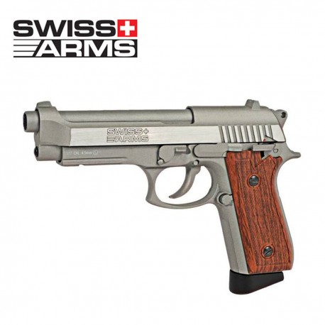 Swiss Arms 92 Pistola 4.5MM CO2 Full Metal Blow Back Plata/Madera