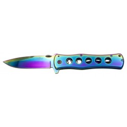 Hoja de 8 cm ba/ñada en Titanio Dorado THIRD Navaja asistida 17141D Mango de Aluminio Negro con Agujeros Liners y Calavera ba/ñados en Titanio Dorado con Clip Hoja Clip