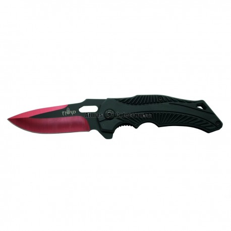 Navaja asistida Third K2773RB, mango de ABS negro, hoja de 9,5 cm de acero inox negra con anodizado rojo en el corte. Con clip.