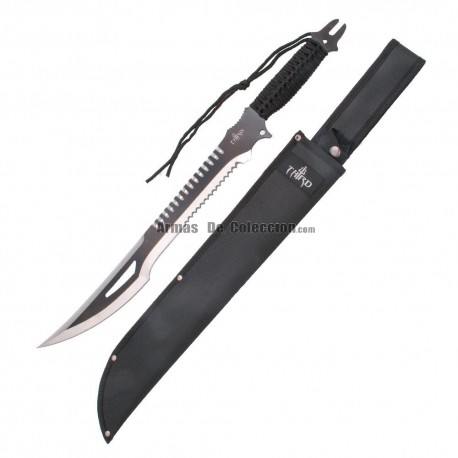 Machete corta cañas Third H0063BK hoja de acero 420 de 47 cm, mango de cuerda trenzada negra y funda de nylon.