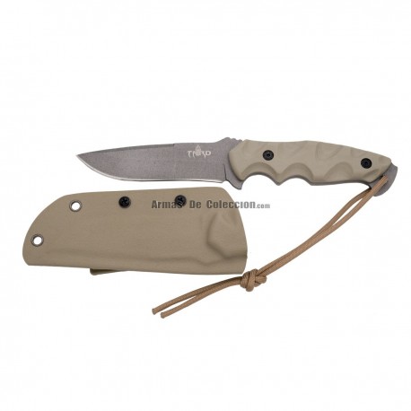 Cuchillo táctico Third H0200TN, con hoja de acero de 12 cm bañada en titanio "Gun Grey", mango de G10 camel, con funda de kydex.