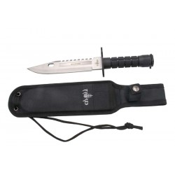 Cuchillo táctico Third H0814 con hoja de acero 420 de 19.5 cm satinada, mango de ABS, funda nylon. Modelo "Mercenario"