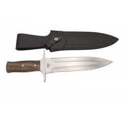 Cuchillo de caza Third 15023ZW, con hoja de acero 440 de 23 cm acabado satinado, mango de madera, con funda de piel.