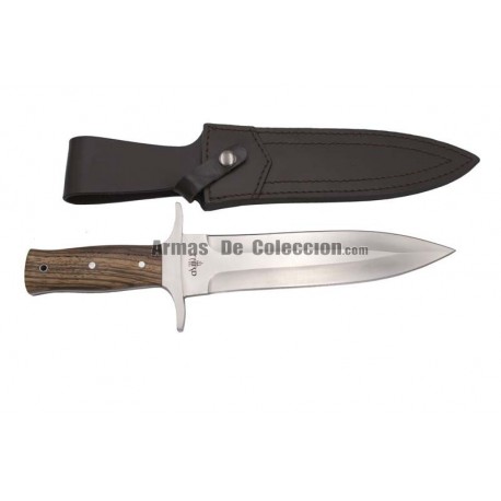 Cuchillo de caza Third 15023ZW, con hoja de acero 440 de 23 cm acabado satinado, mango de madera, con funda de piel.