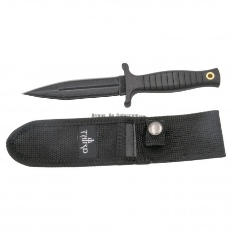 THIRD Cuchillo botero H0062 con Hoja de Acero 420 de 12 cm Funda de Nylon Mango de ABS Negro