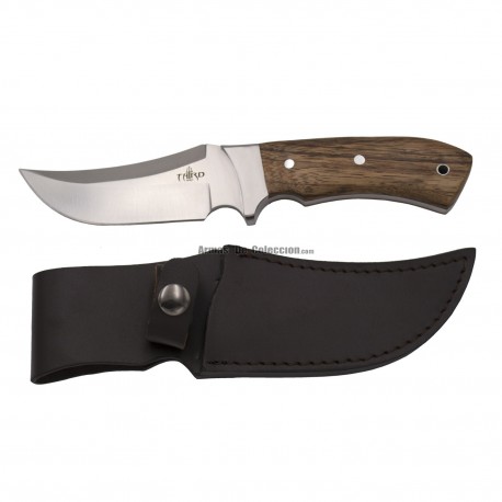 Cuchillo de caza Third 15024ZW, con hoja de acero 440 de 12 cm acabado satinado, mango de madera, con funda de piel.